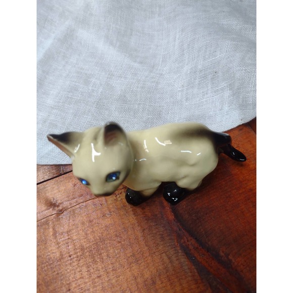 Vintage Siamese Cat Kitten Figurine Blue Rhinestone Eyes Ceramic Standing - Picture 7 of 7